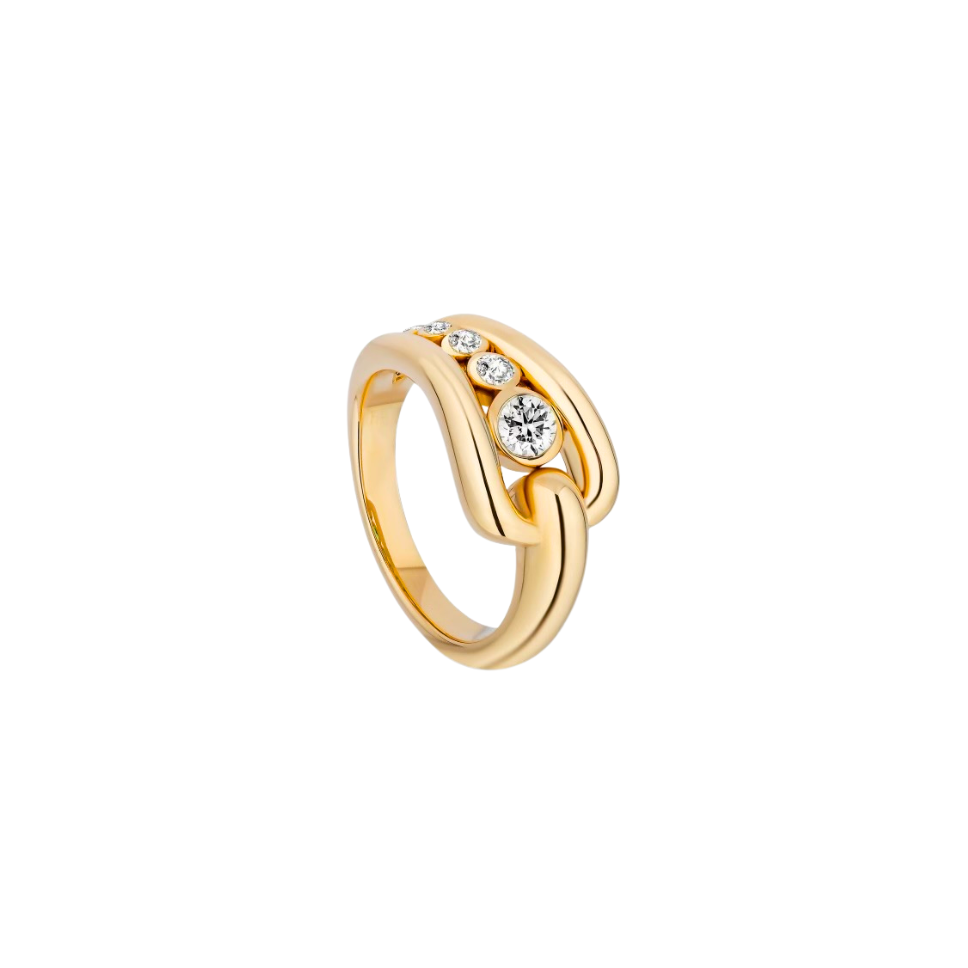 Solid gold interlock bezel ring handcrafted by SOIL Jewelry