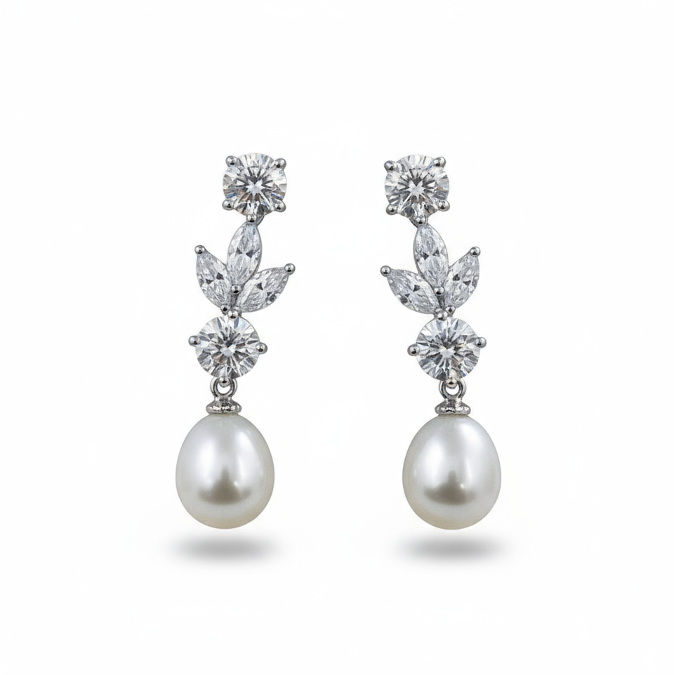 Solid gold diamond pearl earrings handcrafted by SOIL Jewelry