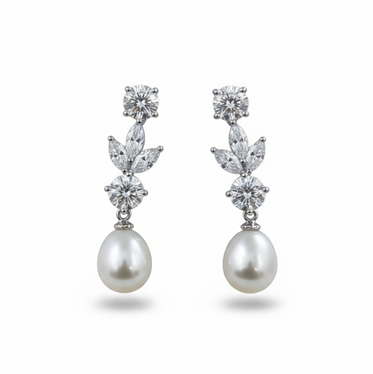 Solid gold diamond pearl earrings handcrafted by SOIL Jewelry