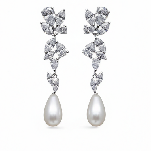 Solid gold diamond pearl earrings handcrafted by SOIL Jewelry