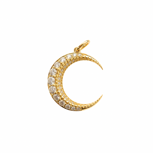 Solid gold crescent moon pendant handcrafted by SOIL Jewelry