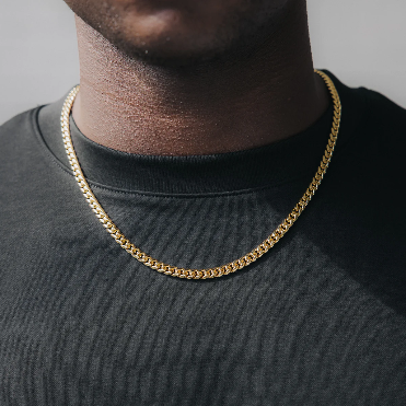 Man wearing 18K gold vermeil curb chain necklace handmade by SOIL Jewelry